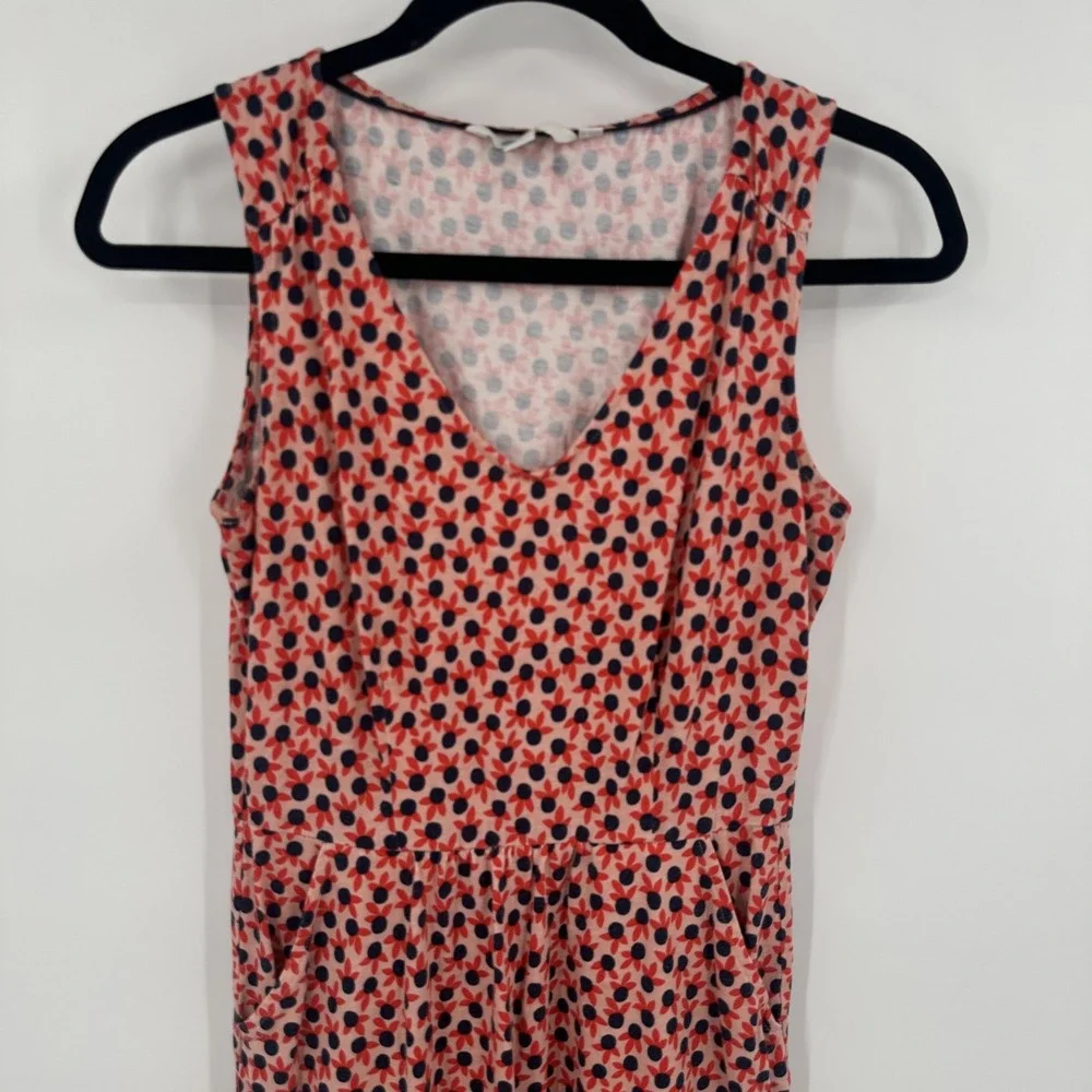 Boden Dress Womens 2R Pink Red Blue Floral Sleeveless Midi Summer Pockets V Neck